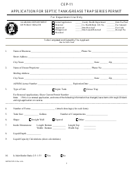 Form CEP-11 Application for Septic Tank/Grease Trap Series Permit - Alabama