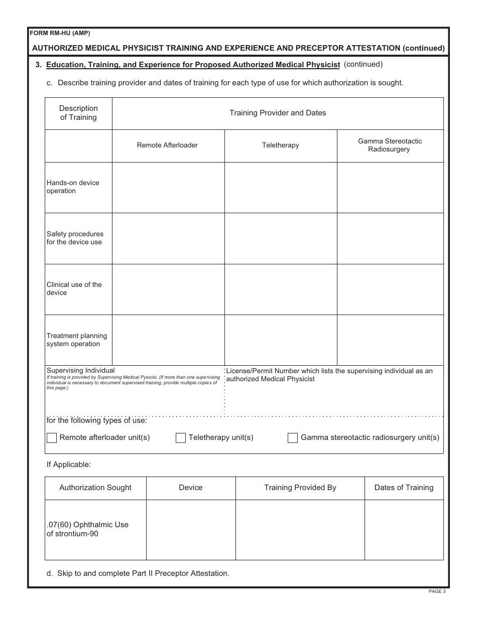 Form RM-HU(AMP) Authorized Medical Physicist Training and Experience and Preceptor Attestation - Alabama, Page 3