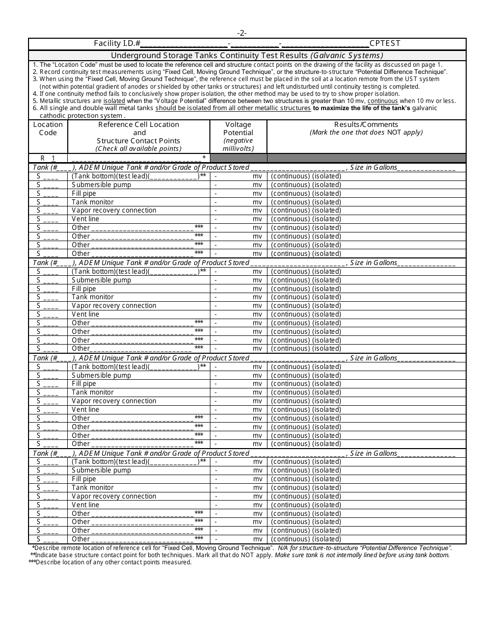 ADEM Form 545 Cathodic Protection Monitoring Form for Galvanic Systems - Alabama, Page 2