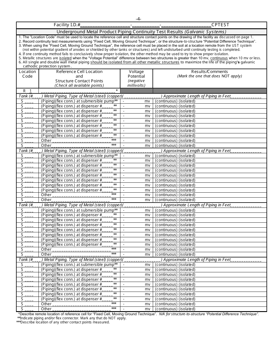ADEM Form 545 Cathodic Protection Monitoring Form for Galvanic Systems - Alabama, Page 4