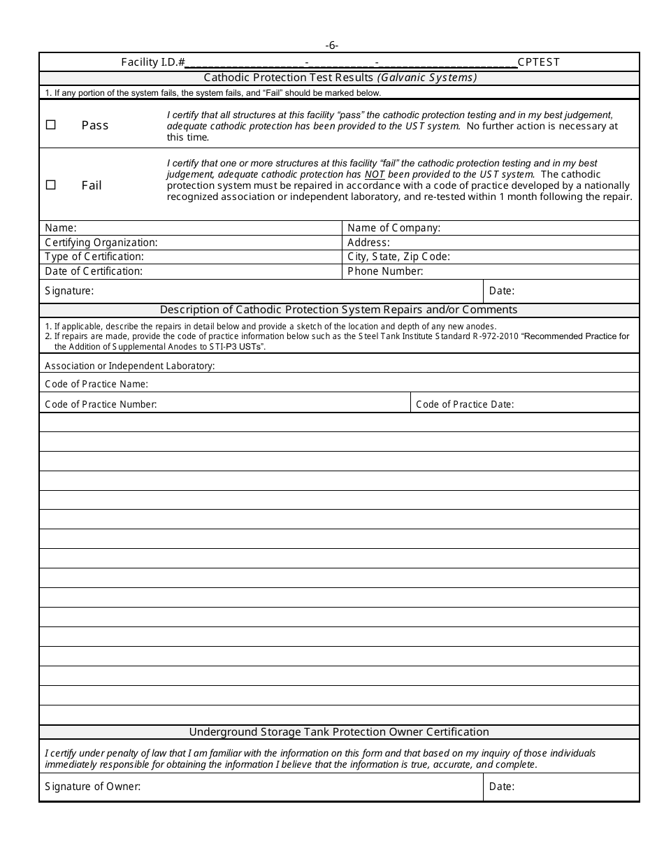 ADEM Form 545 Cathodic Protection Monitoring Form for Galvanic Systems - Alabama, Page 6
