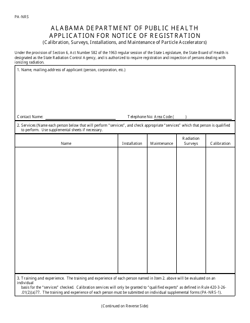 Form PA-NRS Application for Notice of Registration - Alabama