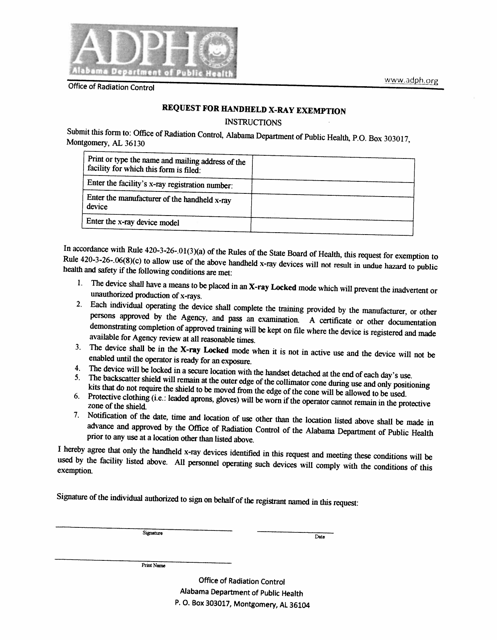 "Request for Handheld X-Ray Exemption" - Alabama Download Pdf