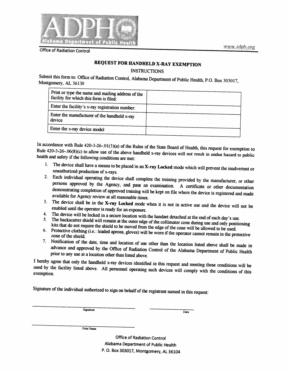 alabama request for handheld x ray exemption download printable pdf templateroller