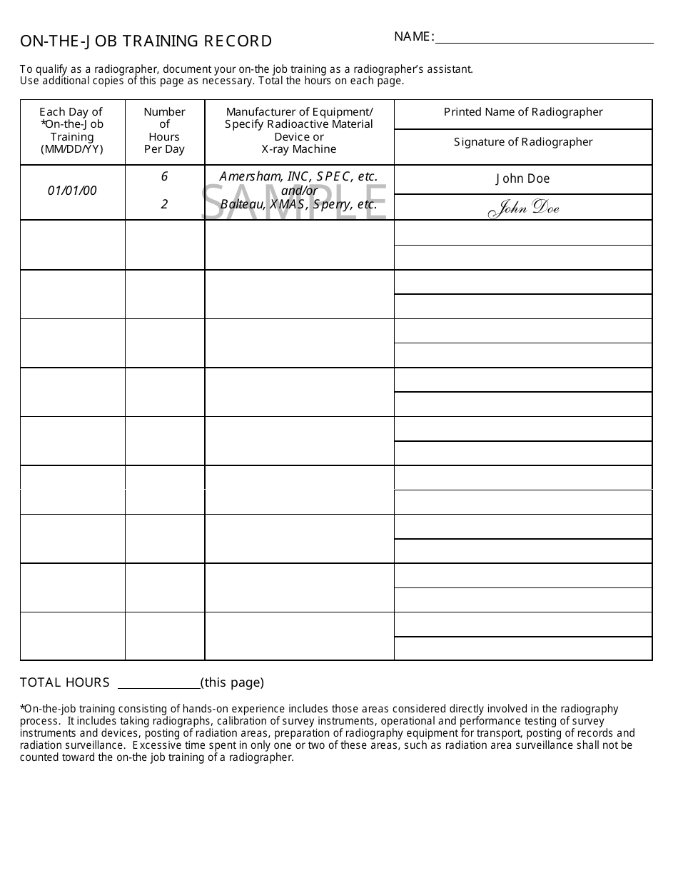 Industrial Radiographer on-The-Job Training (Ojt) Form - Radiographer Ojt Card - Alabama, Page 1