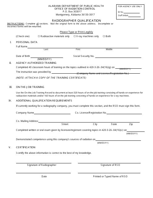 Radiographer Qualification Form - Alabama