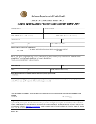 Document preview: Health Information Privacy and Security Complaint Form - Alabama