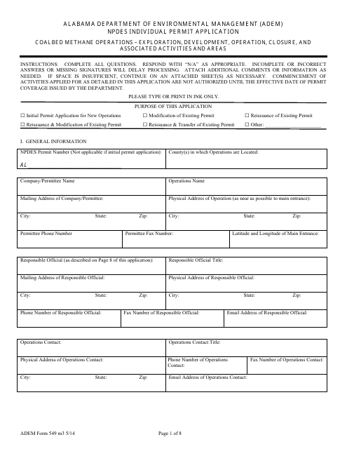ADEM Form 549  Printable Pdf