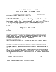 Form C Request to Amend or Limit Protected Health Information - Alabama