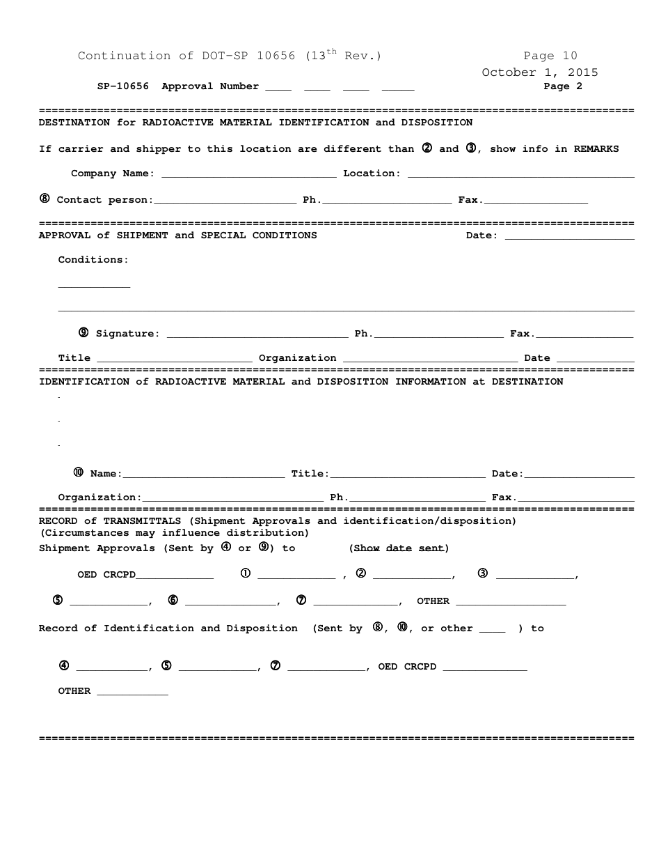 Form DOT-SP10656 Annex A Shipment Approval Form - Pipeline and Hazardous Materials Safety Administration, Page 2