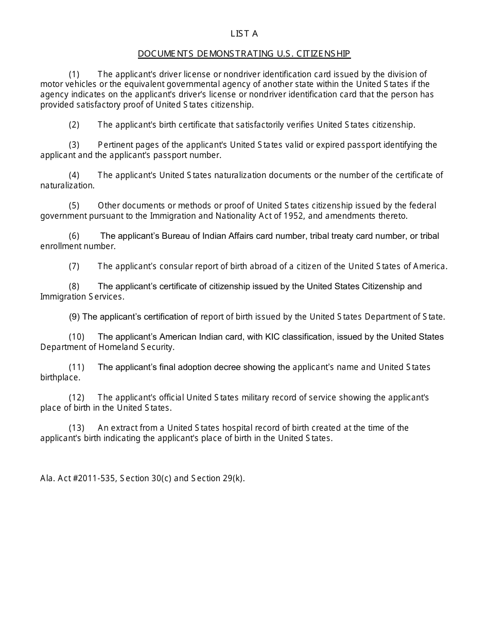 Declaration of U.S. Citizenship or Lawful Presence of an Alien - Alabama, Page 2