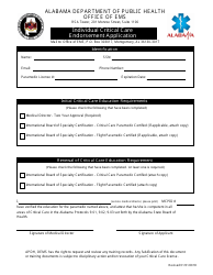 Document preview: Individual Critical Care Endorsement Application Form - Alabama