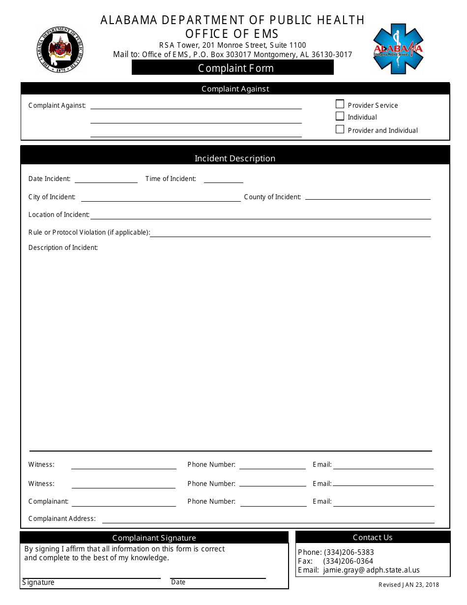 Complaint Form - Alabama, Page 1