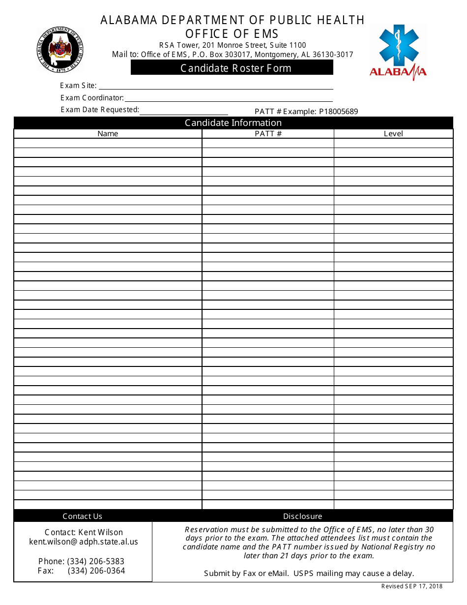 Candidate Roster Form - Alabama, Page 1