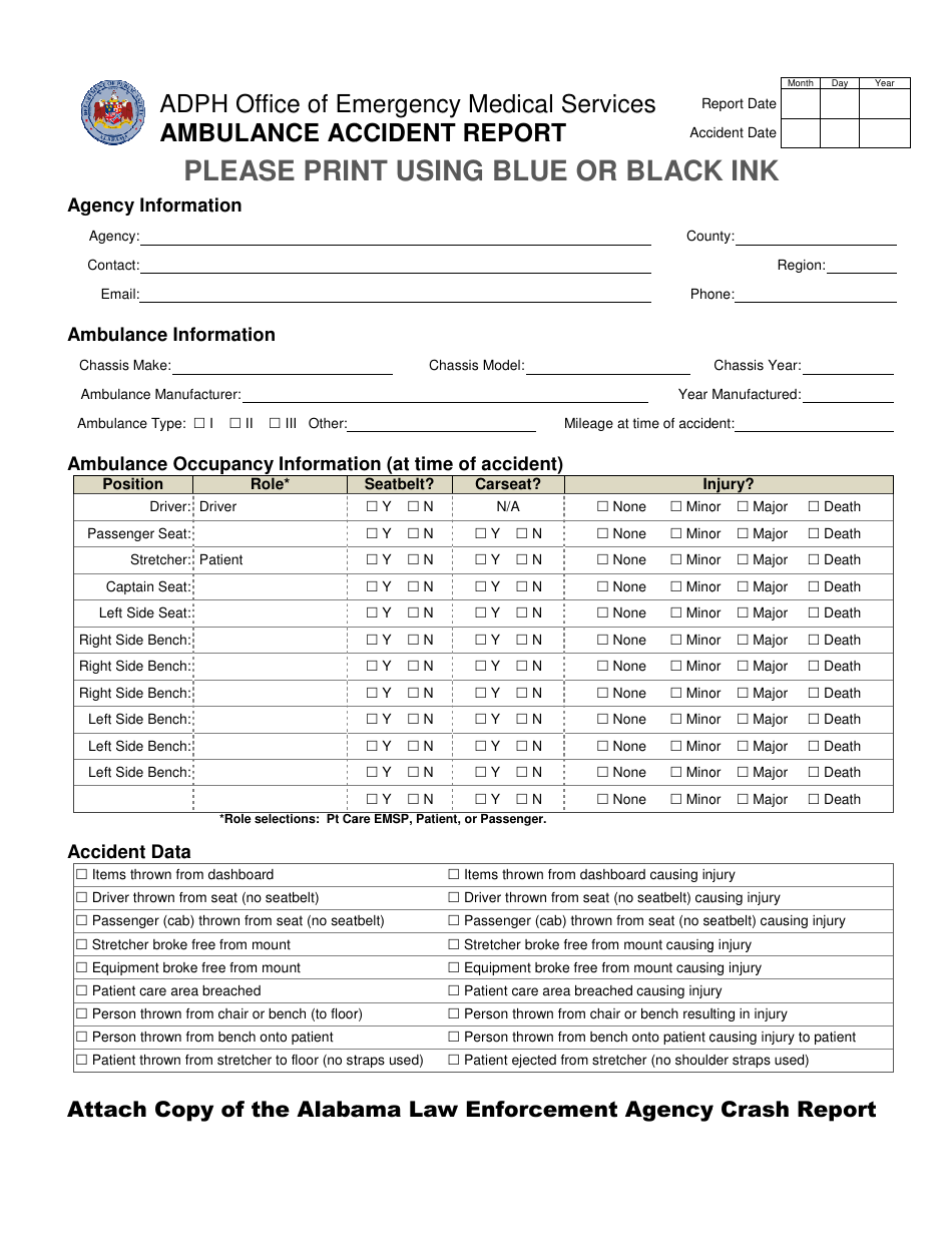 Alabama Ambulance Accident Report Form - Fill Out, Sign Online And 