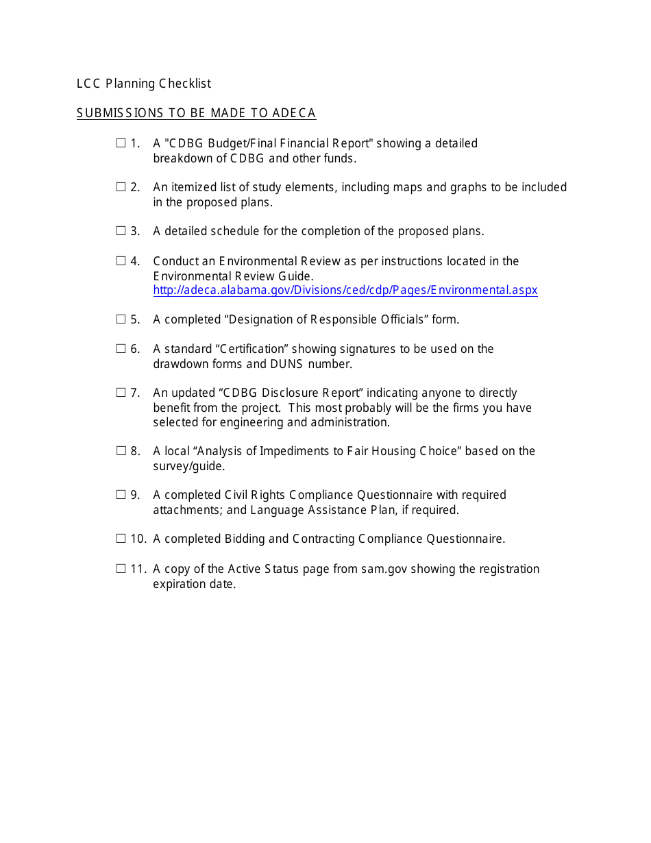 Letter of Conditional Commitment Planning Checklist - Alabama, Page 1