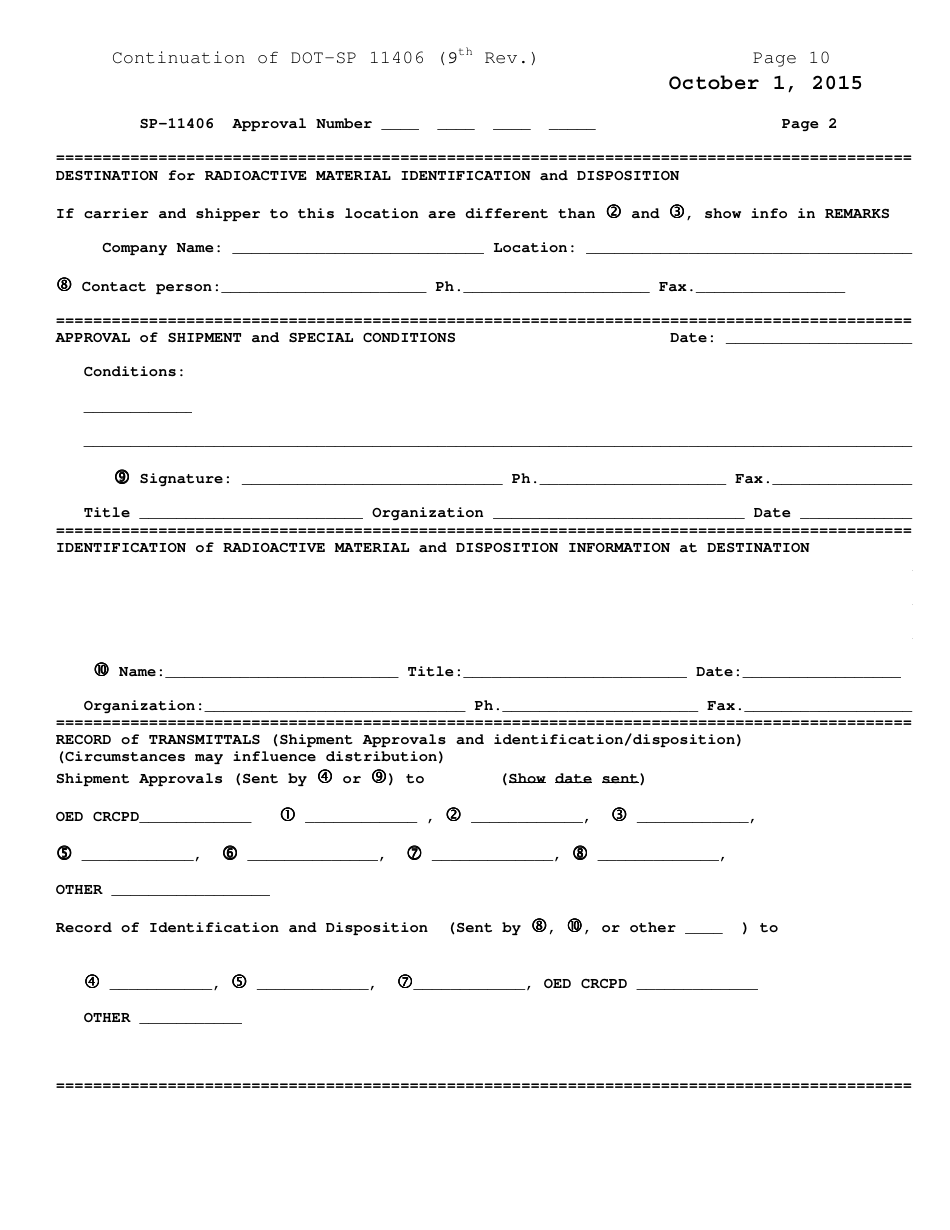 Form DOT-SP11406 Annex A Shipment Approval Form - Pipeline and Hazardous Materials Safety Administration, Page 2