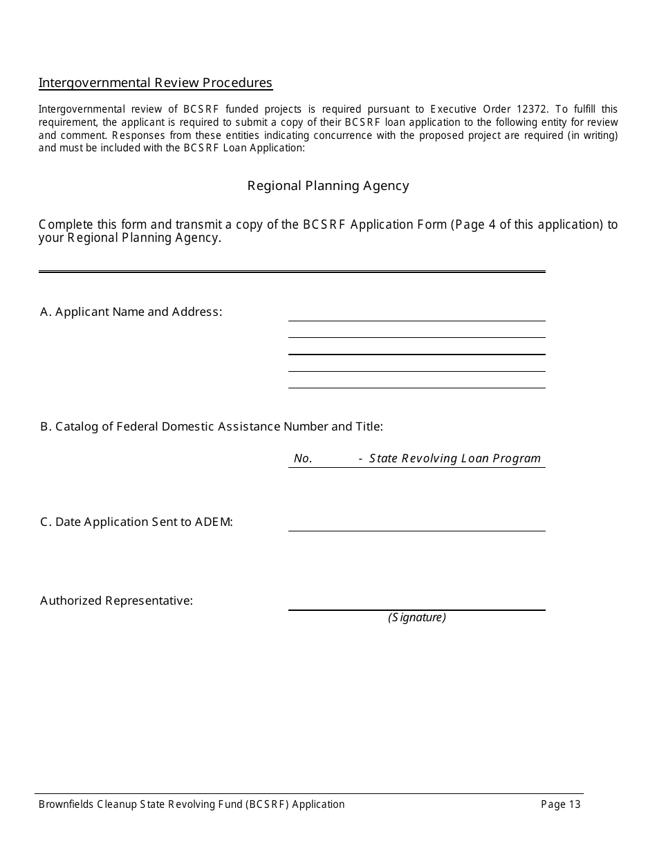 ADEM Form 543 Brownfields Cleanup State Revolving Fund Application Form - Alabama, Page 13
