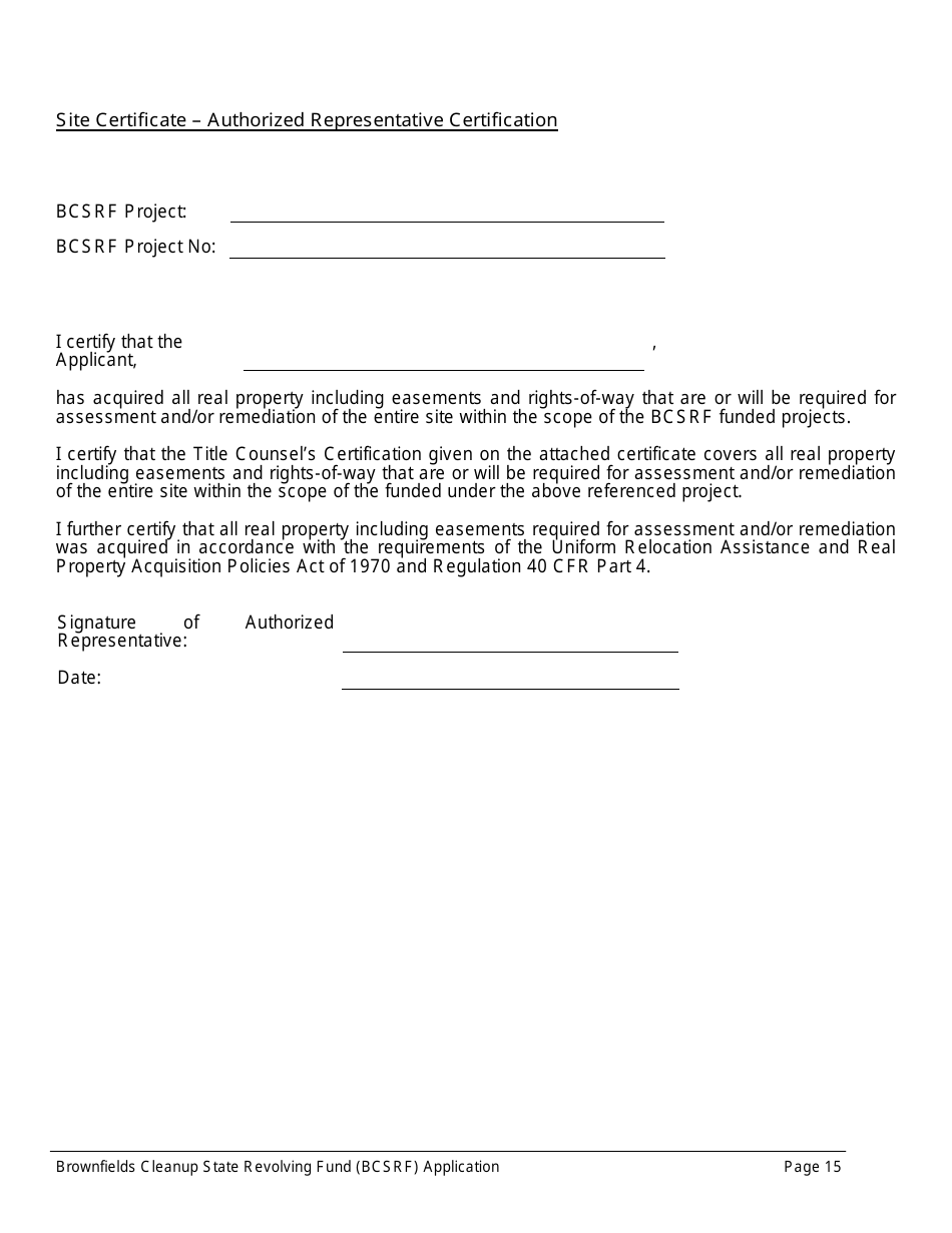 ADEM Form 543 Brownfields Cleanup State Revolving Fund Application Form - Alabama, Page 15
