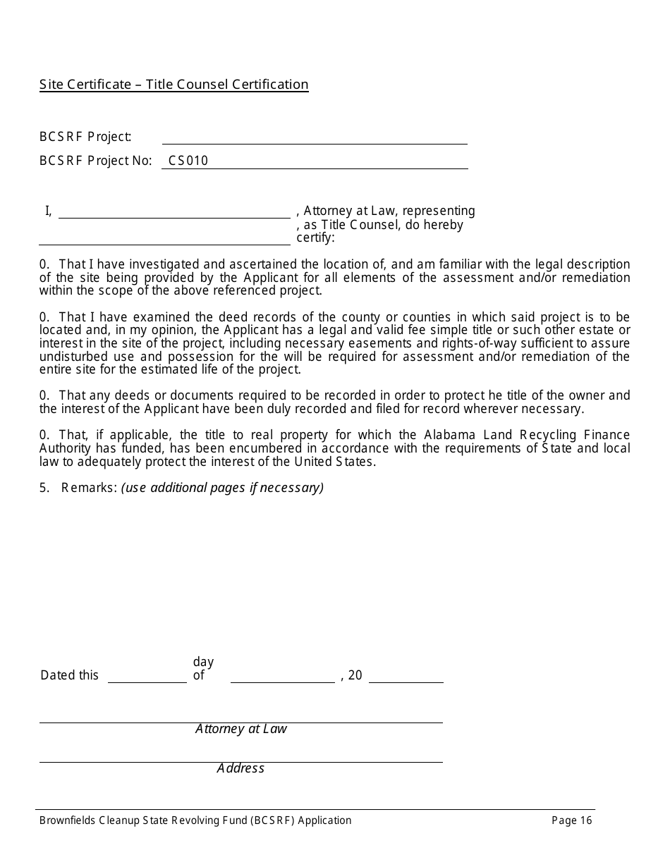 ADEM Form 543 Brownfields Cleanup State Revolving Fund Application Form - Alabama, Page 16