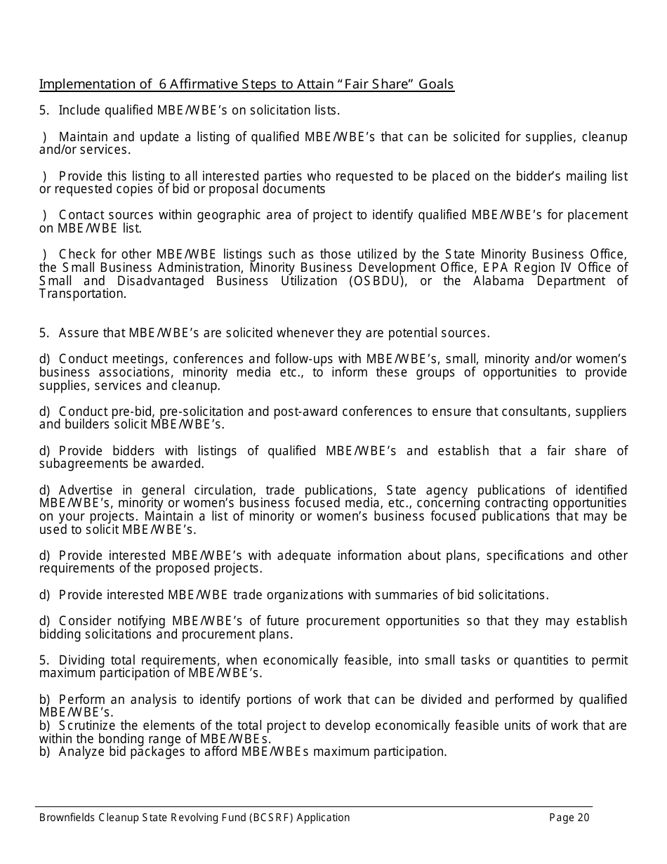 ADEM Form 543 Brownfields Cleanup State Revolving Fund Application Form - Alabama, Page 20