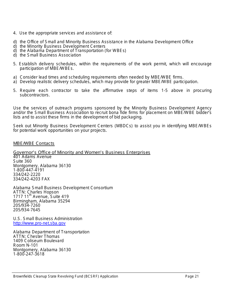 ADEM Form 543 Brownfields Cleanup State Revolving Fund Application Form - Alabama, Page 21