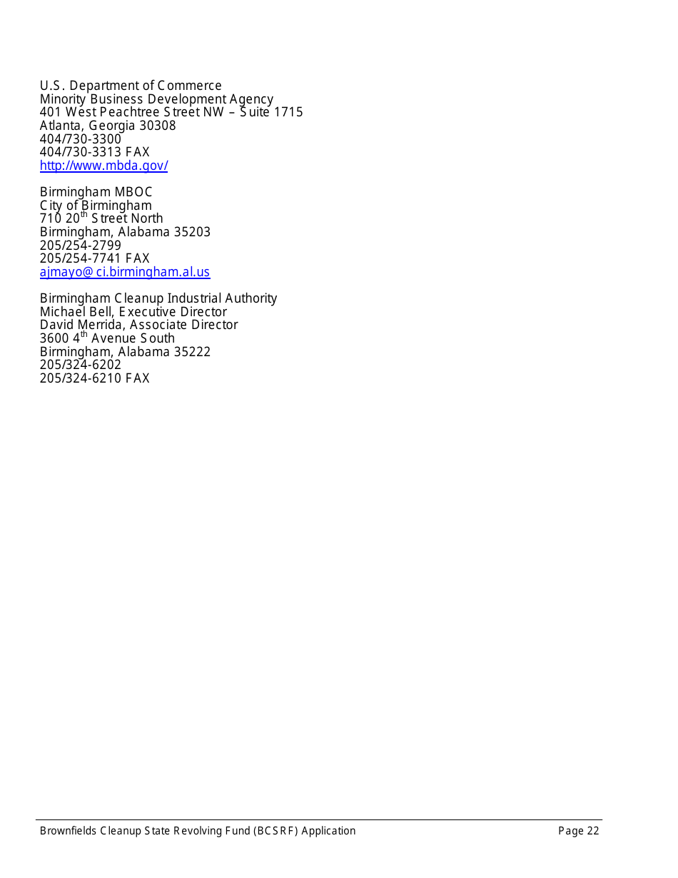 ADEM Form 543 Brownfields Cleanup State Revolving Fund Application Form - Alabama, Page 22