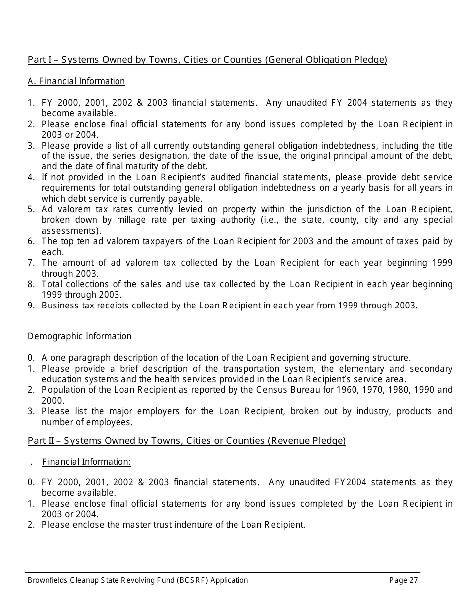 ADEM Form 543 Brownfields Cleanup State Revolving Fund Application Form - Alabama, Page 27