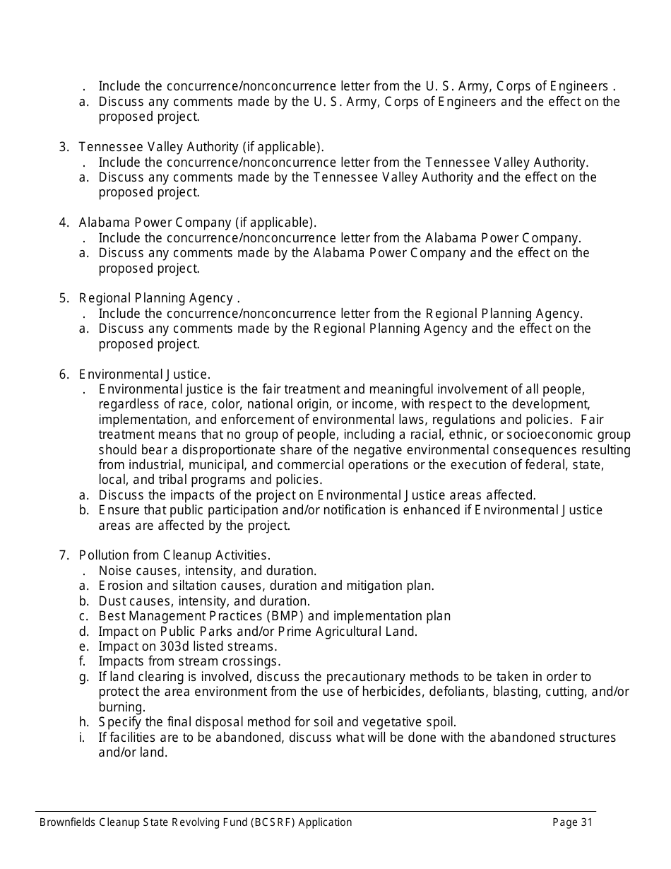 ADEM Form 543 Brownfields Cleanup State Revolving Fund Application Form - Alabama, Page 31