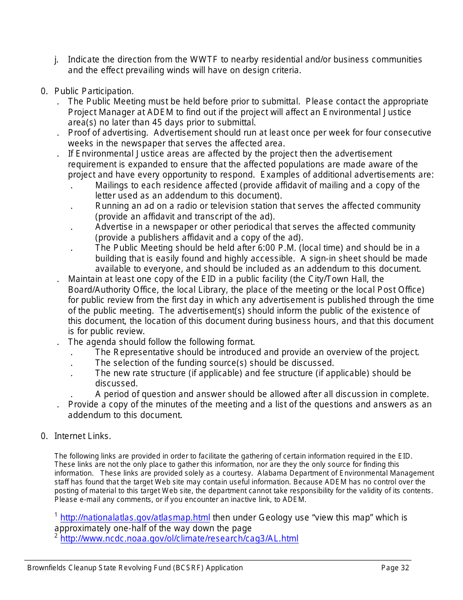 ADEM Form 543 Brownfields Cleanup State Revolving Fund Application Form - Alabama, Page 32