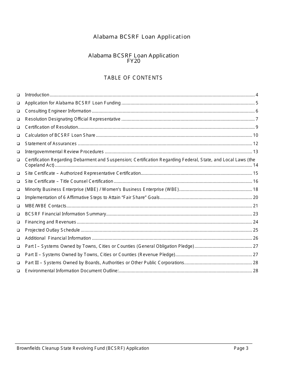 ADEM Form 543 Brownfields Cleanup State Revolving Fund Application Form - Alabama, Page 3