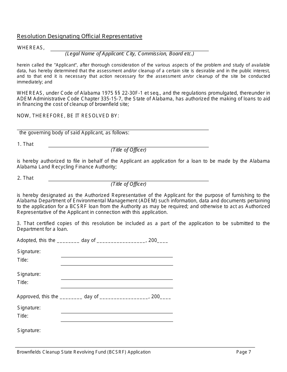 ADEM Form 543 Brownfields Cleanup State Revolving Fund Application Form - Alabama, Page 7