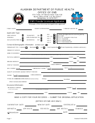 Document preview: EMS Provider Licensure Application Form - Alabama