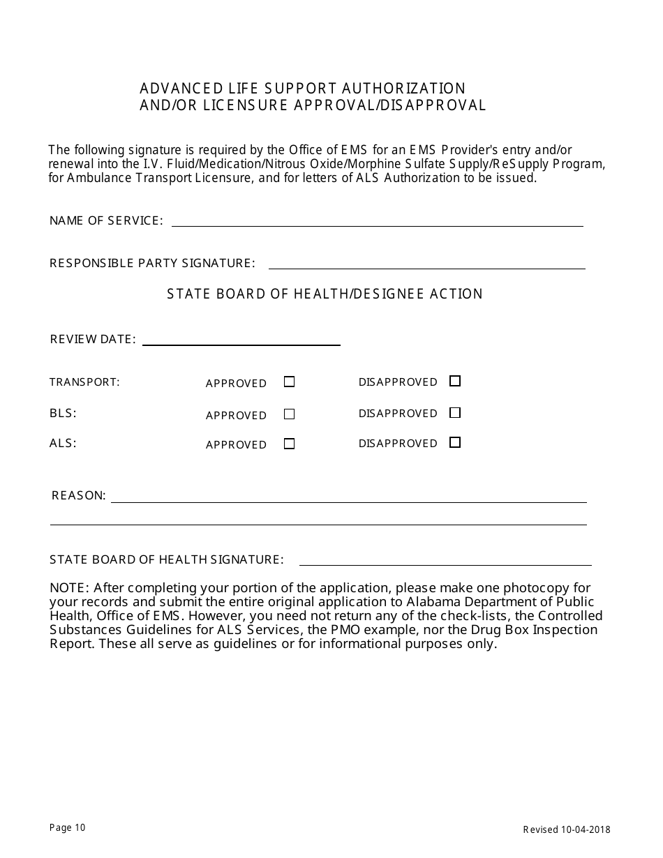 EMS Provider Licensure Application Form - Alabama, Page 10
