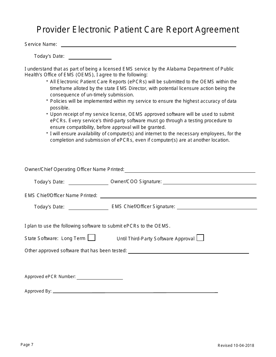 EMS Provider Licensure Application Form - Alabama, Page 7