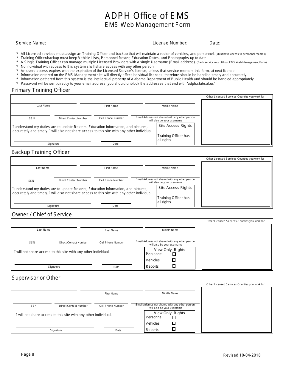 EMS Provider Licensure Application Form - Alabama, Page 8