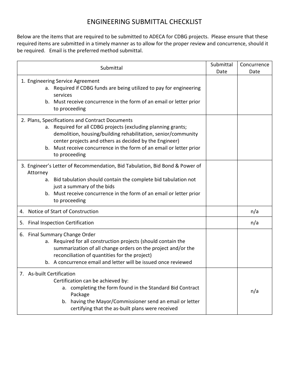 Engineering Submittal Checklist - Alabama, Page 1
