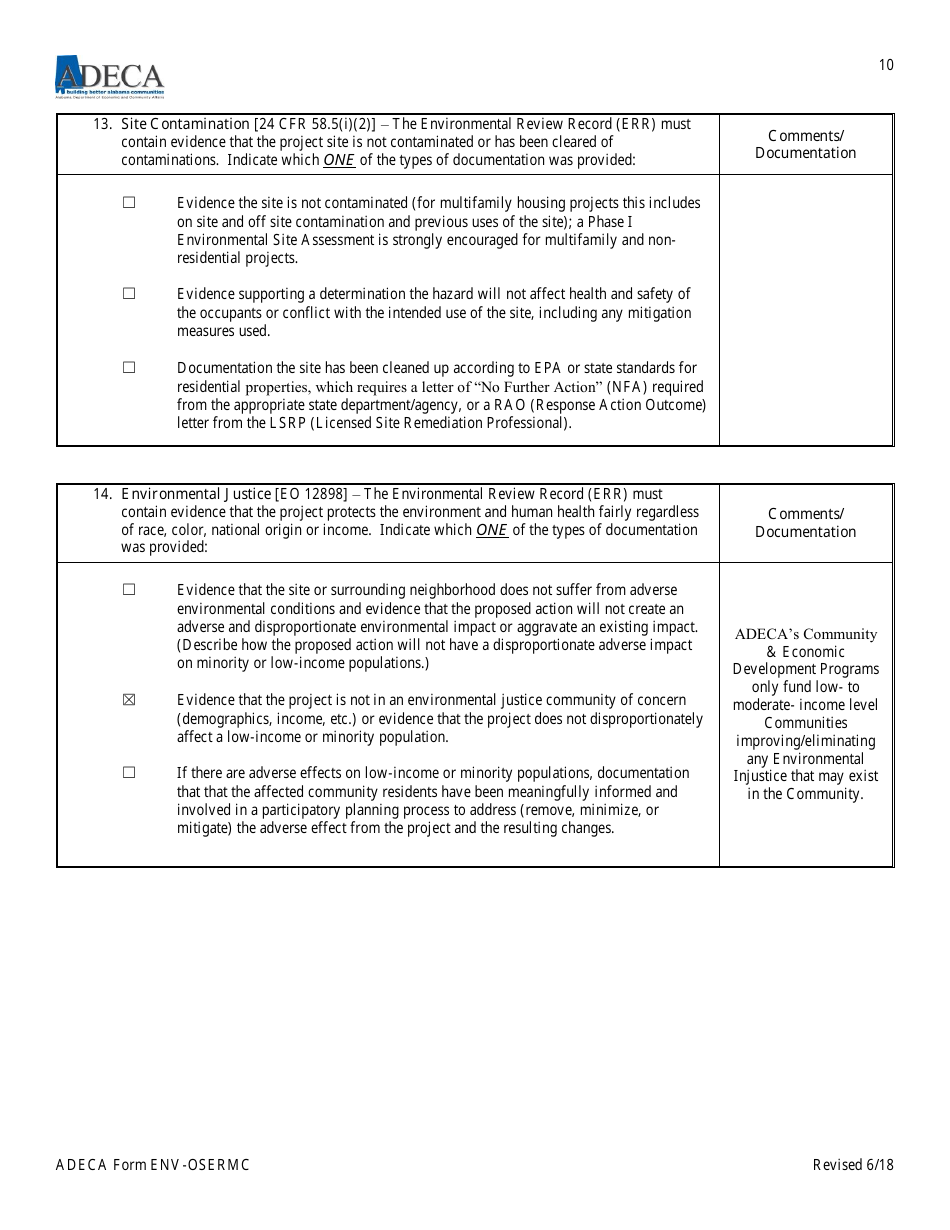 ADECA Form ENV-OSERMC On-Site Environmental Review Monitoring Checklist - Alabama, Page 10