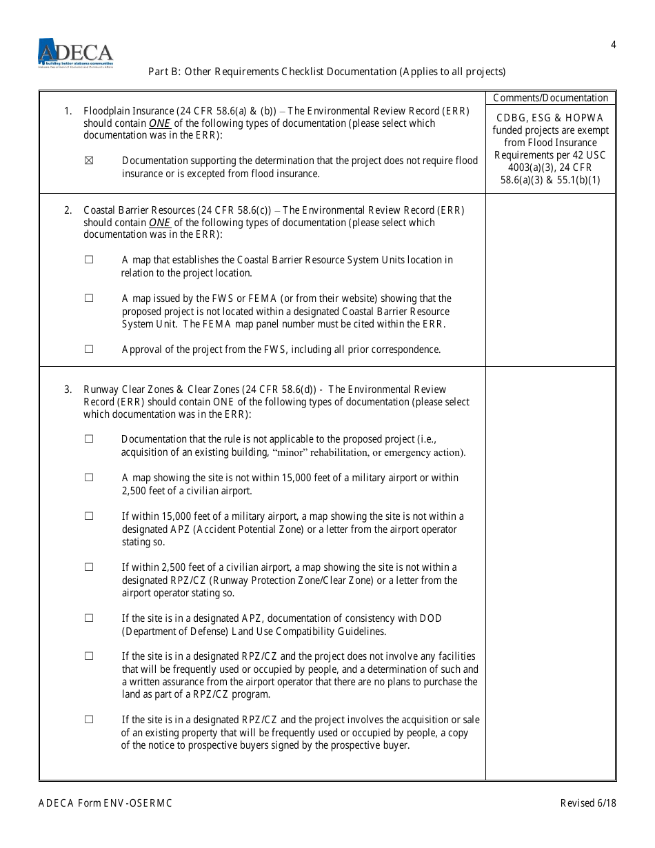 ADECA Form ENV-OSERMC On-Site Environmental Review Monitoring Checklist - Alabama, Page 4
