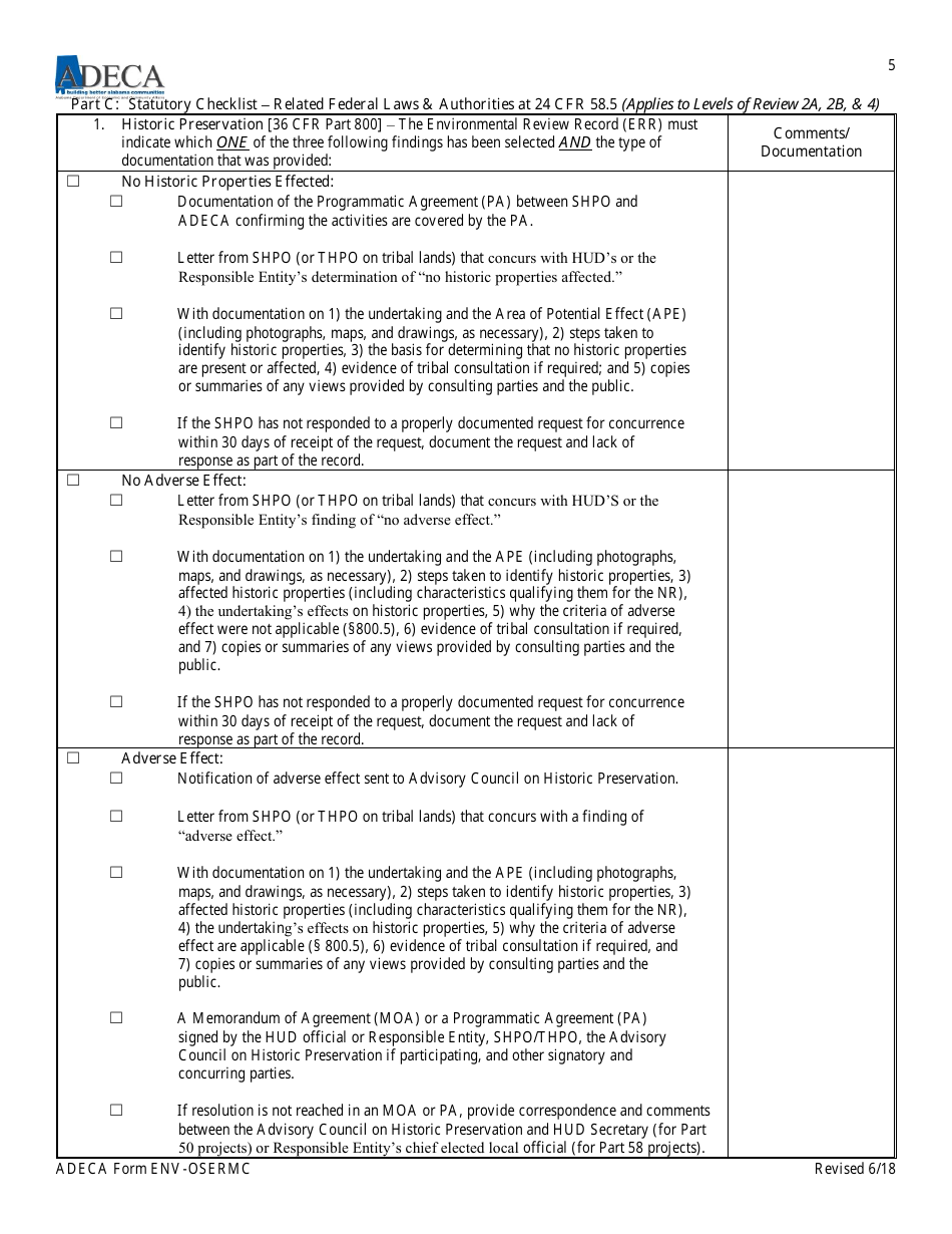 ADECA Form ENV-OSERMC On-Site Environmental Review Monitoring Checklist - Alabama, Page 5