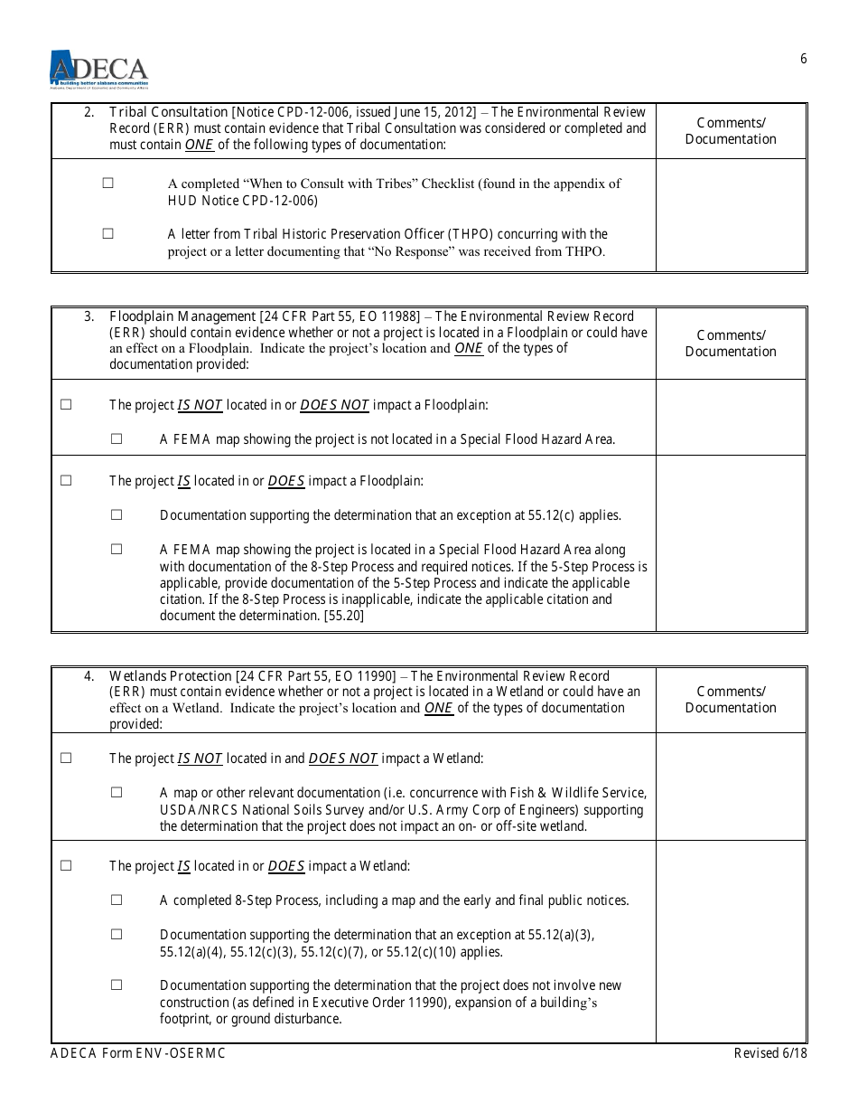 ADECA Form ENV-OSERMC On-Site Environmental Review Monitoring Checklist - Alabama, Page 6