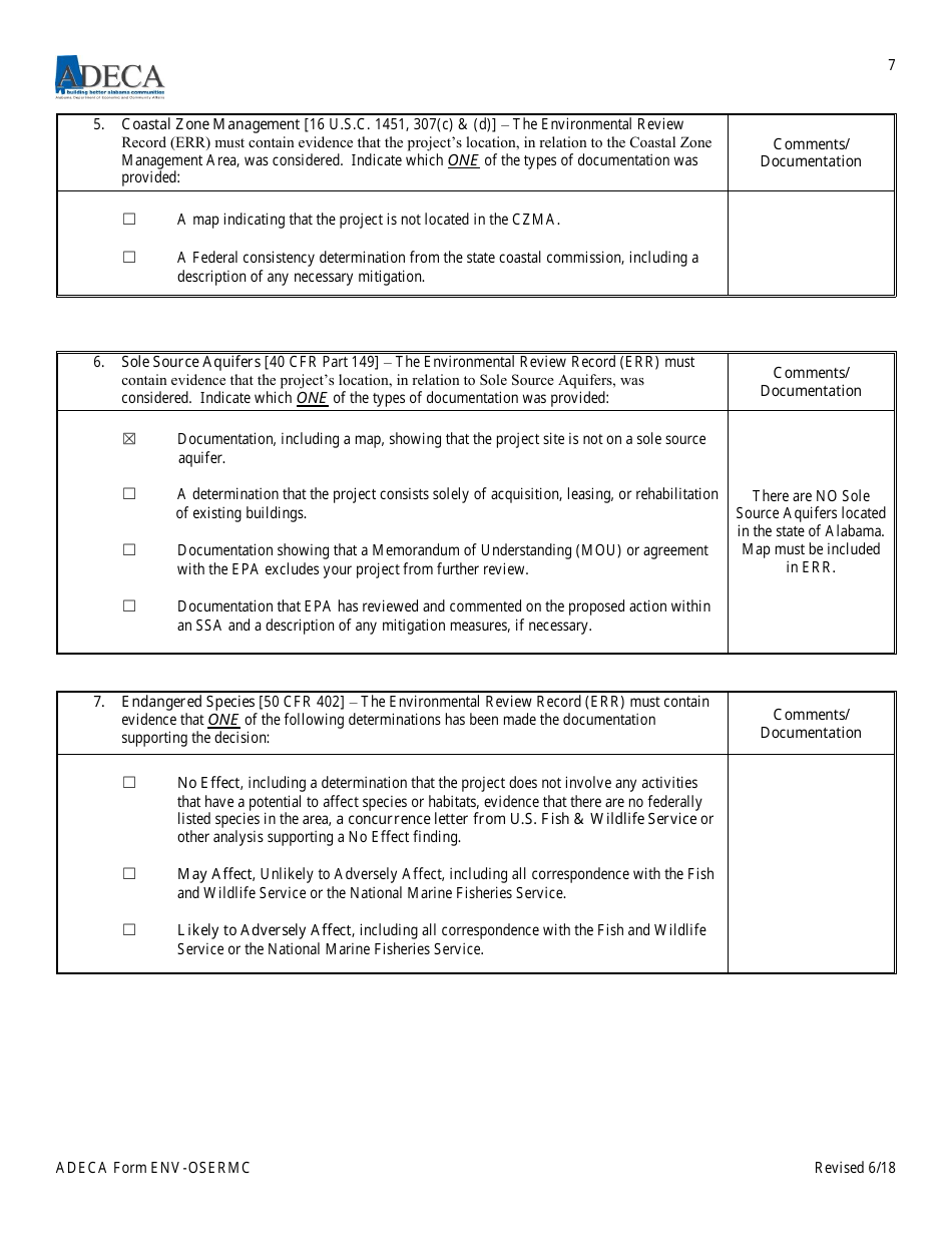 ADECA Form ENV-OSERMC On-Site Environmental Review Monitoring Checklist - Alabama, Page 7
