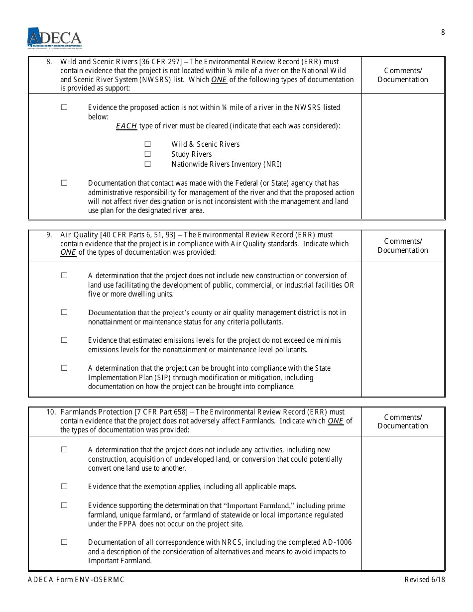 ADECA Form ENV-OSERMC On-Site Environmental Review Monitoring Checklist - Alabama, Page 8