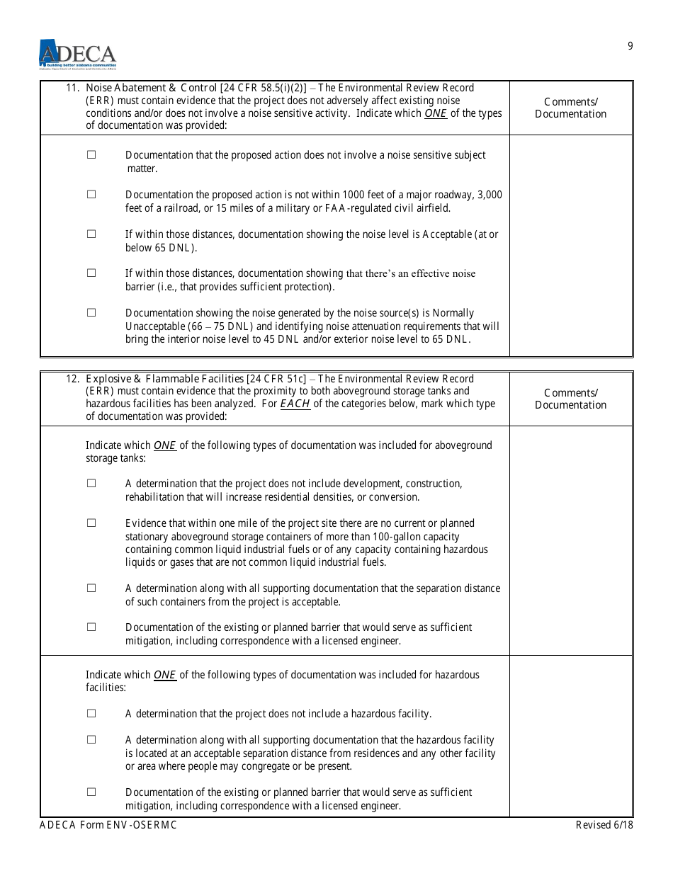 ADECA Form ENV-OSERMC On-Site Environmental Review Monitoring Checklist - Alabama, Page 9