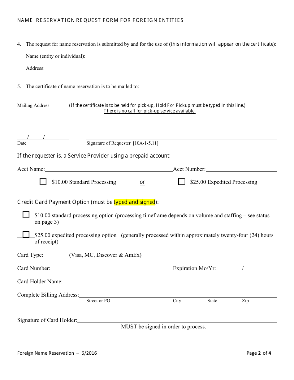 Name Reservation Request Form for Foreign Entities - Alabama, Page 2