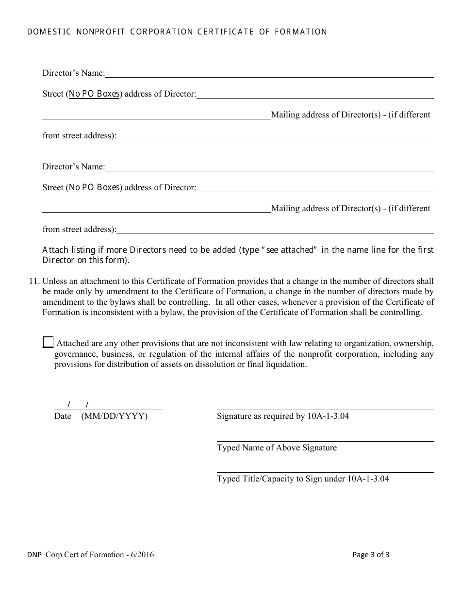 Domestic Nonprofit Corporation Certificate of Formation - Alabama, Page 3