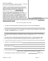 Foreign Professional Limited Liability Company (Pllc) Application for Registration - Alabama