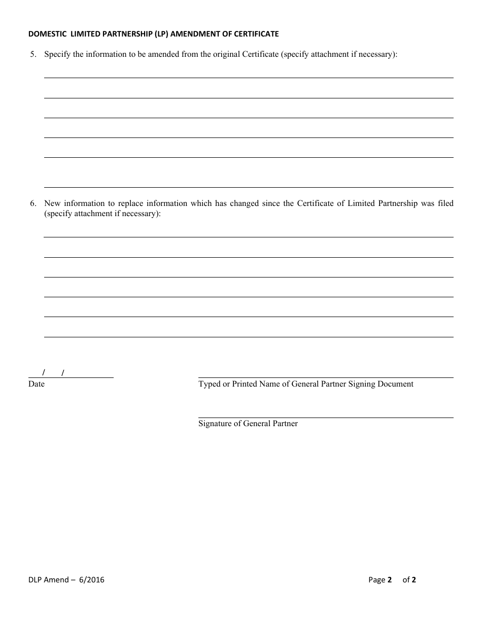 Domestic Limited Partnership (Lp) Amendment of Certificate of Lp - Alabama, Page 2