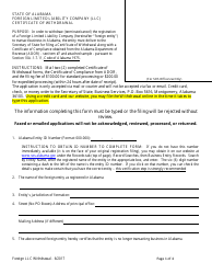 Document preview: Foreign Limited Liability Company (LLC) Certificate of Withdrawal - Alabama
