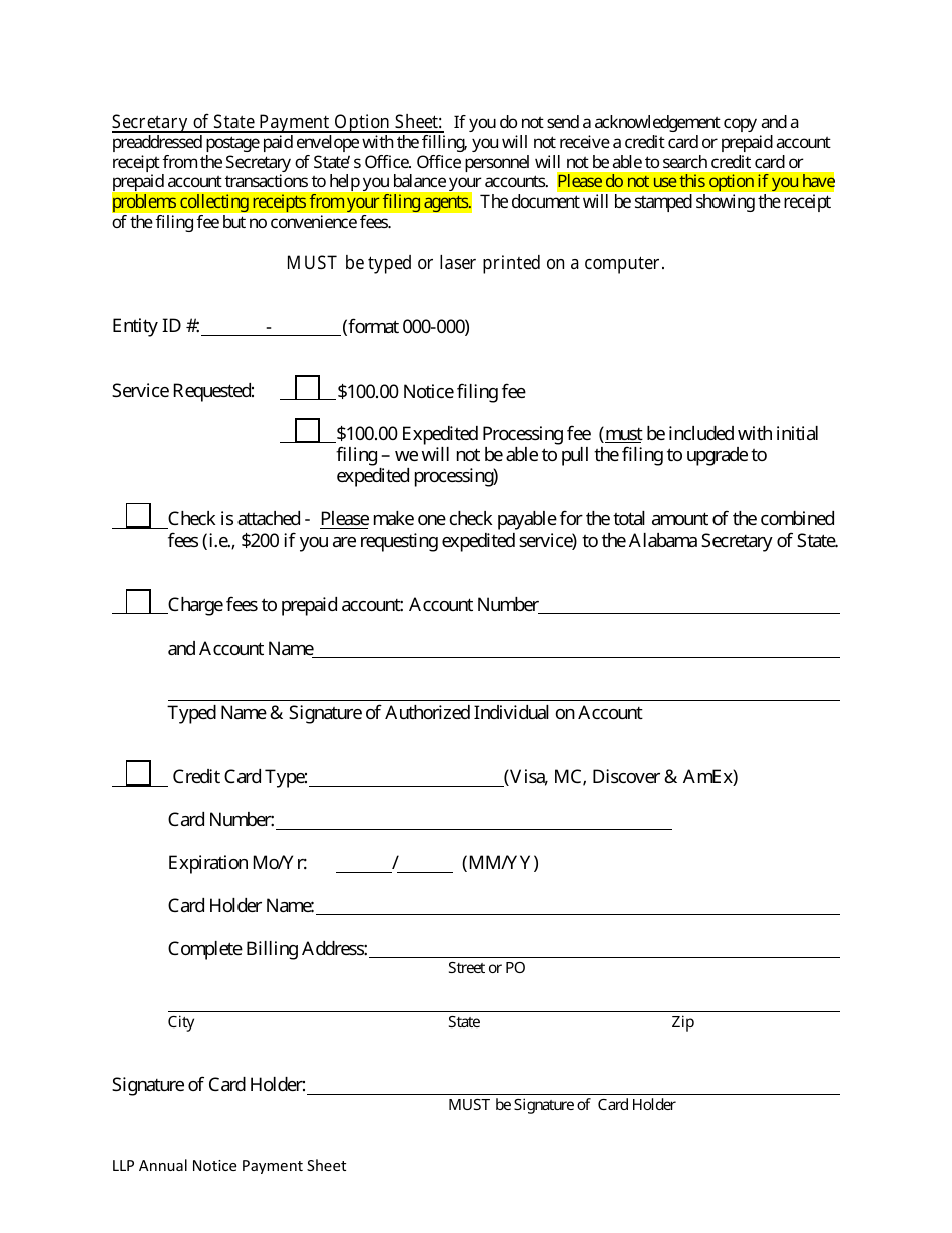 Registered Limited Liability Partnership (LLP ) Annual Notice - Alabama, Page 4